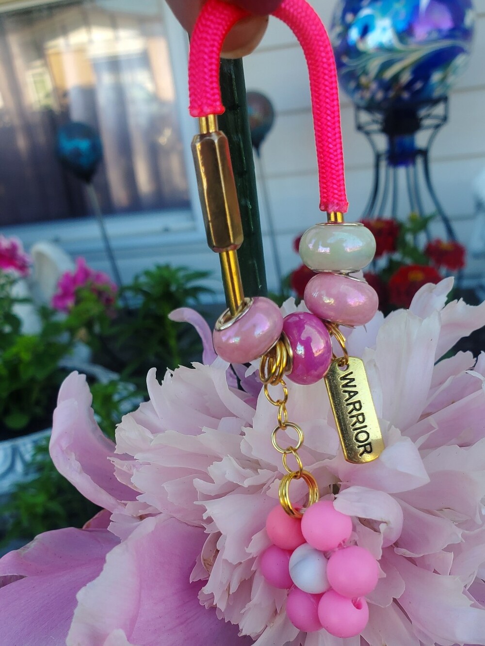 💐Sale 2/$30 NEW- Carabiner Pink Beaded Charm Keychain with Hot Pink Cord.